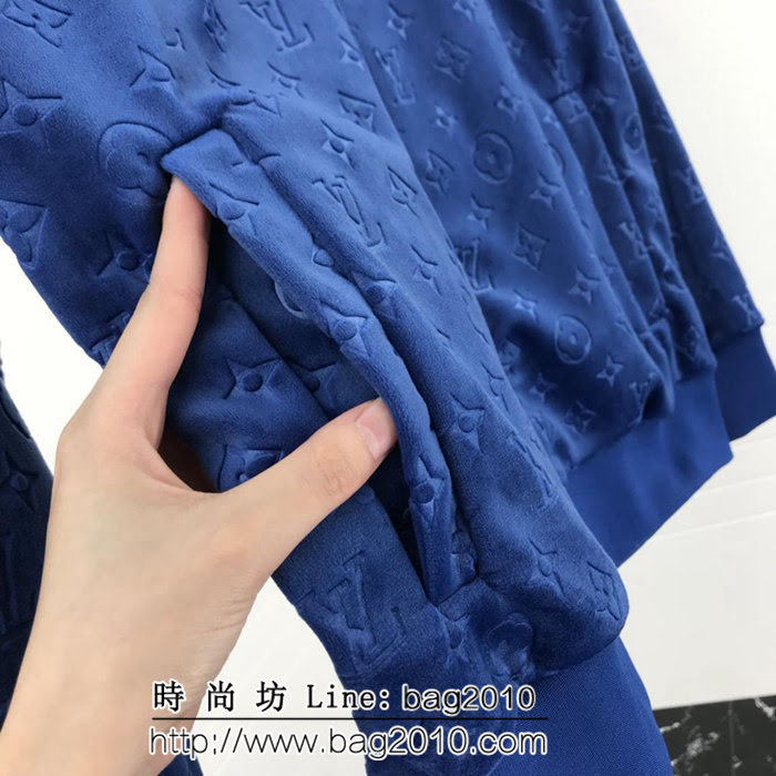 LV路易威登 18秋冬 暗紋logo 藍色 天鵝絨雕花 男款夾克 ydi1962